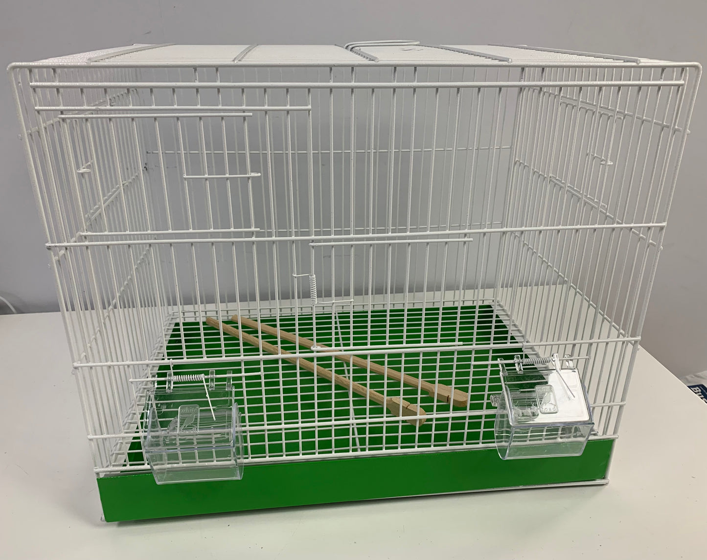 50cm White Metal Single Breeder Cage with a Green Bottom Metal Tray Other colour mixes available  Size 51cm x 35cm x 42cm