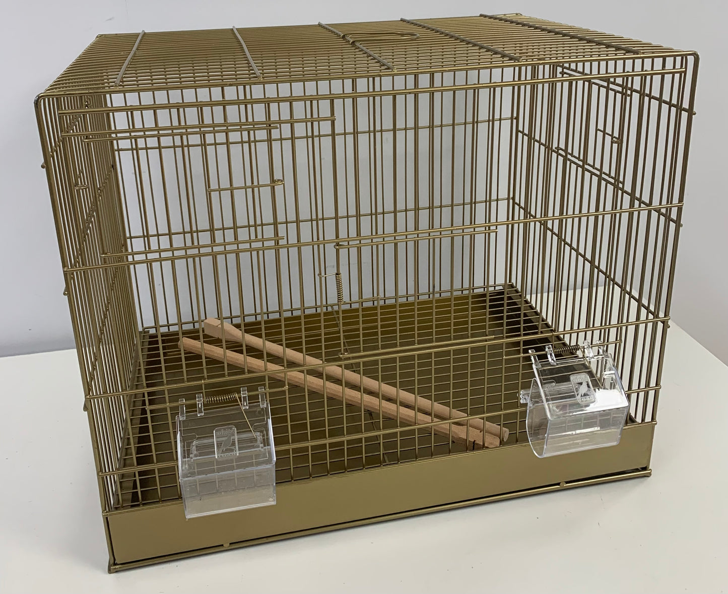 50cm White Metal Single Breeder Cage with a Green Bottom Metal Tray Other colour mixes available  Size 51cm x 35cm x 42cm