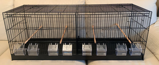 110cm Black Metal Large Double Breeder Bird Cage with 4 Feeders & Perches Size 110cm x 35cm x 42cm