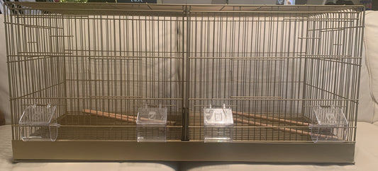 90cm Gold Metal Double Breeder Bird Cage with Gold Metal Tray & 4 Feeders 4 Perches Size 90cm x 35cm x 42cm