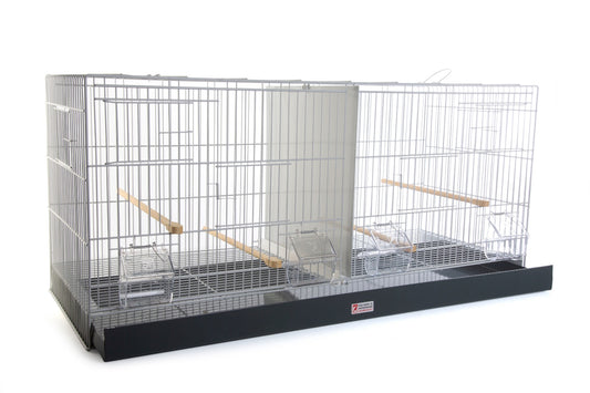 90cm Black Metal Double Breeder Bird Cage with Black Metal Tray 4 Feeders & Perches Size 90cm x 35cm x 42cm .
