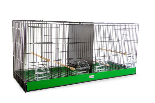 90cm Black Metal Double Breeder Bird Cage with 4 Feeders & Perches with Green Metal Tray Size 90cm x 35cm x 42cm
