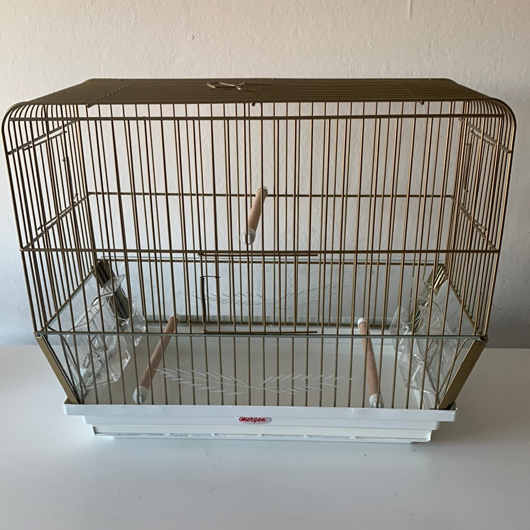 41cm Silver-Gold Metal Bird Cage with white plastic bottom and front opening white tray (Large) Size 41cm’s x 22cm’s x 37cm’s