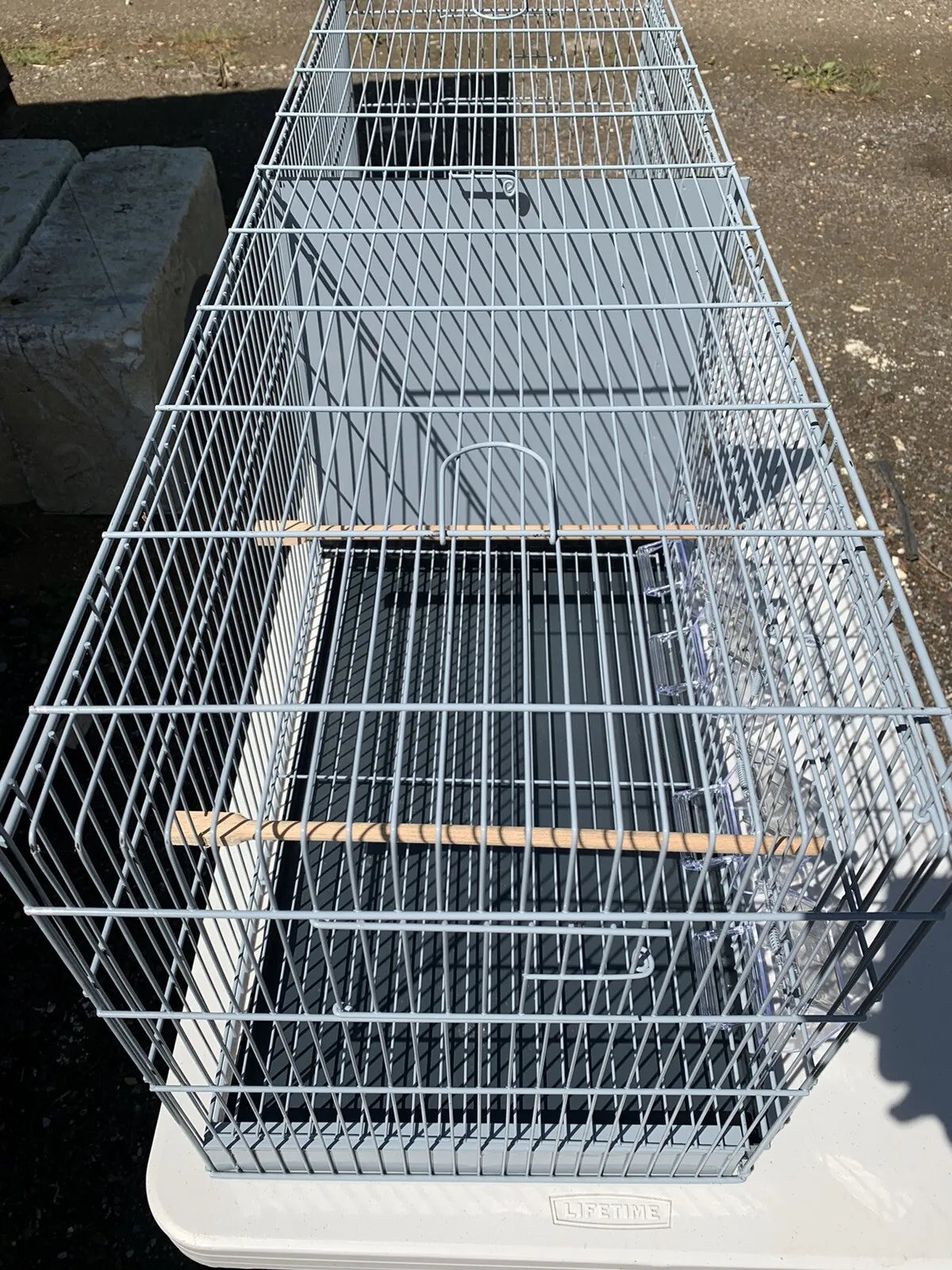 110cm Light Grey Metal Double Breeder Bird with a Black Metal Bottom pullout Tray Cage size 110 x 35 x 42 (cm’s) 8 Feeders & 4 Wooden Perches