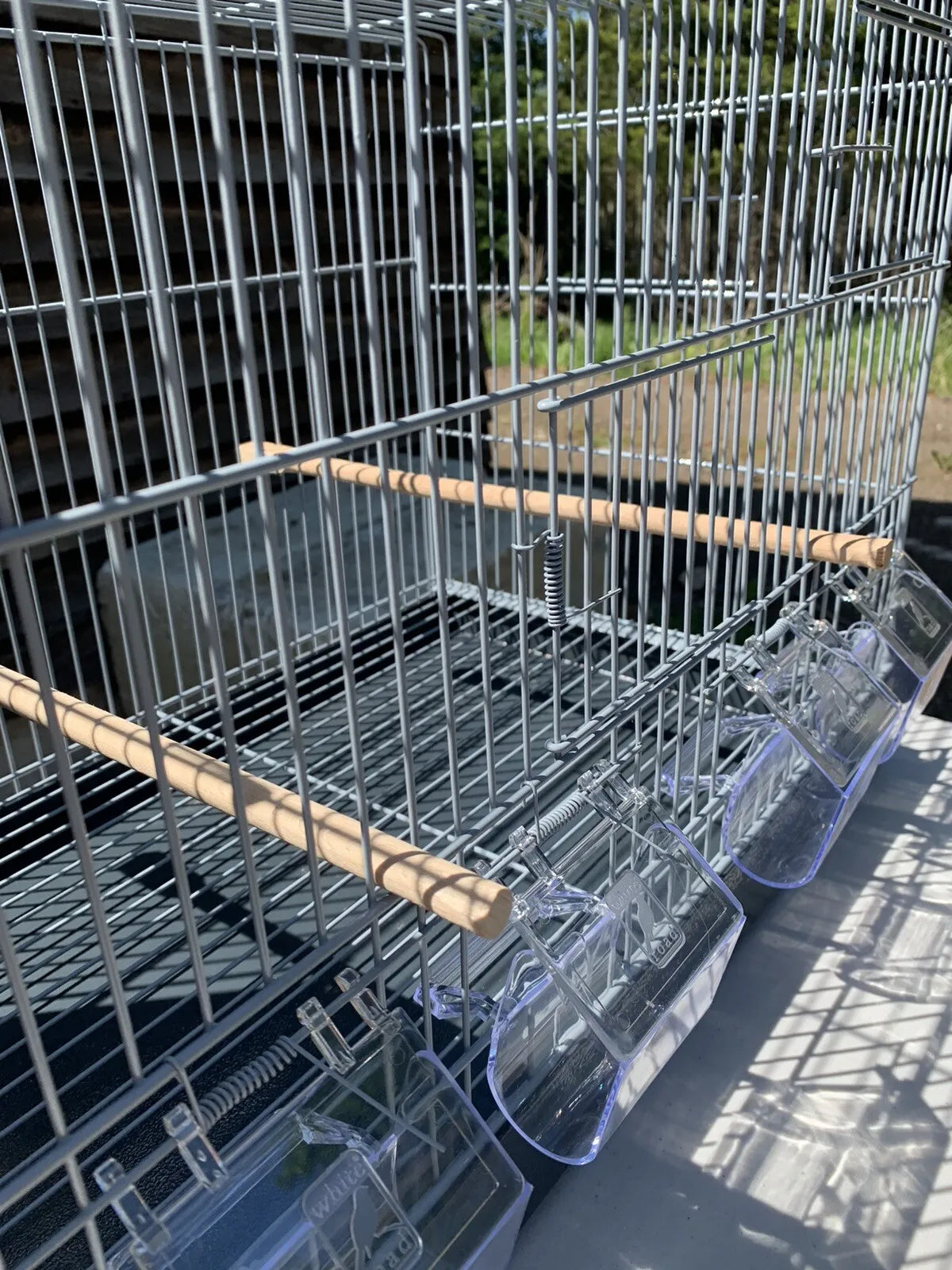 110cm Light Grey Metal Double Breeder Bird with a Black Metal Bottom pullout Tray Cage size 110 x 35 x 42 (cm’s) 8 Feeders & 4 Wooden Perches