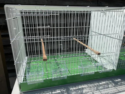 110cm White Metal Double Breeder Bird Cage with Green bottom Tray 110 x 35 x 42 (cm’s) 8 Feeders & 4 Perches