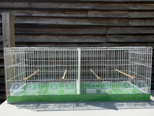 110cm White Metal Double Breeder Bird Cage with Green bottom Tray 110 x 35 x 42 (cm’s) 8 Feeders & 4 Perches