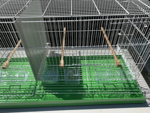 110cm White Metal Double Breeder Bird Cage with Green bottom Tray 110 x 35 x 42 (cm’s) 8 Feeders & 4 Perches