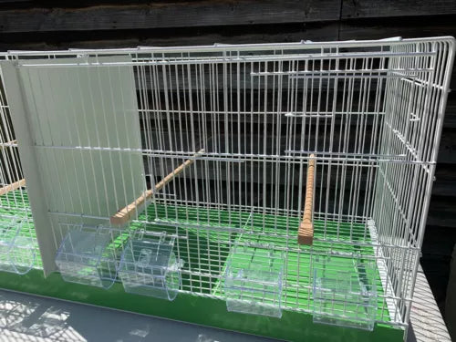 110cm White Metal Double Breeder Bird Cage with Green bottom Tray 110 x 35 x 42 (cm’s) 8 Feeders & 4 Perches