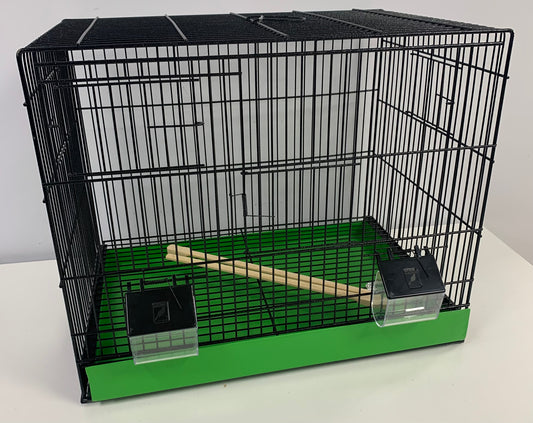 50cm Black Metal Single Breeder Cage with a Green Bottom Metal Tray Size 51cm x 35cm x 42cm