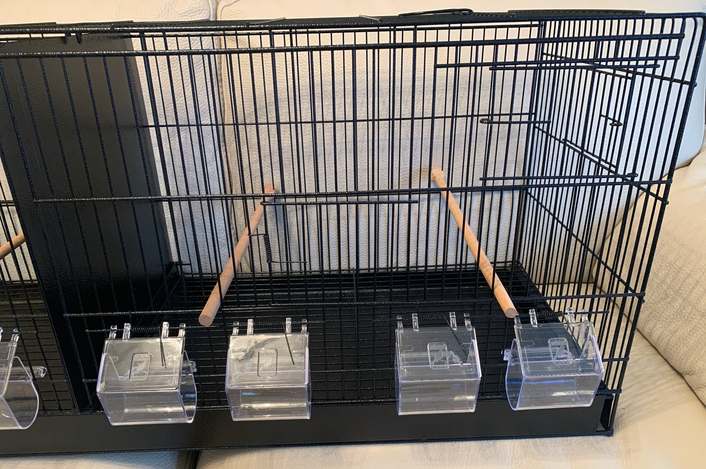 110 cm Black Metal Large Double Breeder Bird Cage with a Black Metal Bottom pullout Tray 8 Feeders & 4 Wooden Perches Size 110cm x 35cm x 42cm