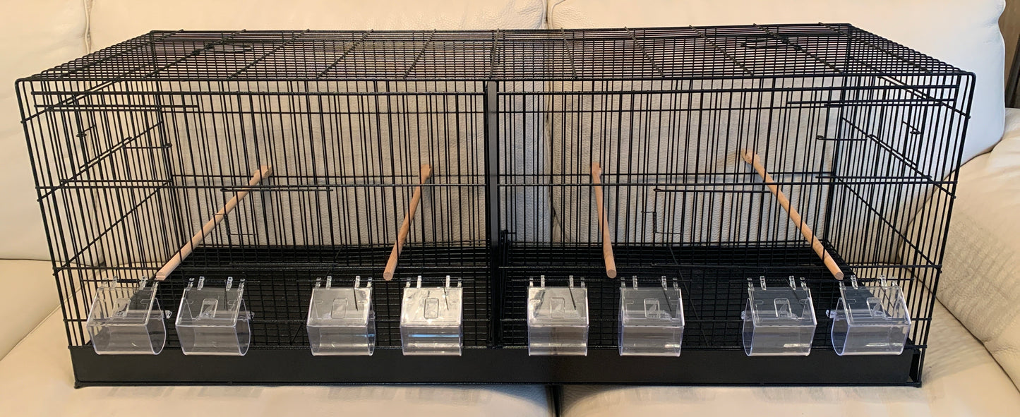 110 cm Black Metal Large Double Breeder Bird Cage with a Black Metal Bottom pullout Tray 8 Feeders & 4 Wooden Perches Size 110cm x 35cm x 42cm