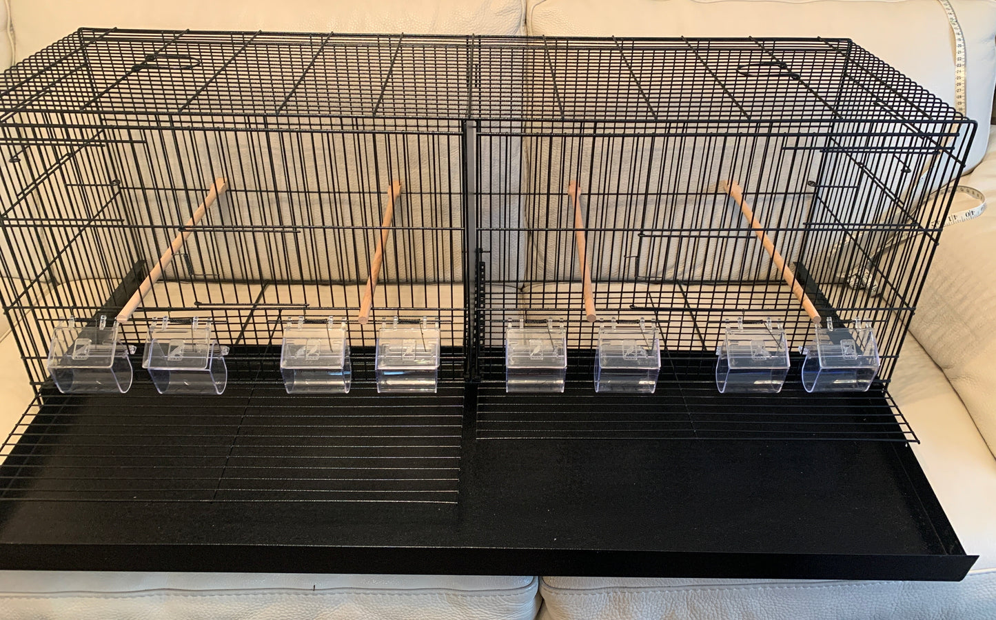 110 cm Black Metal Large Double Breeder Bird Cage with a Black Metal Bottom pullout Tray 8 Feeders & 4 Wooden Perches Size 110cm x 35cm x 42cm