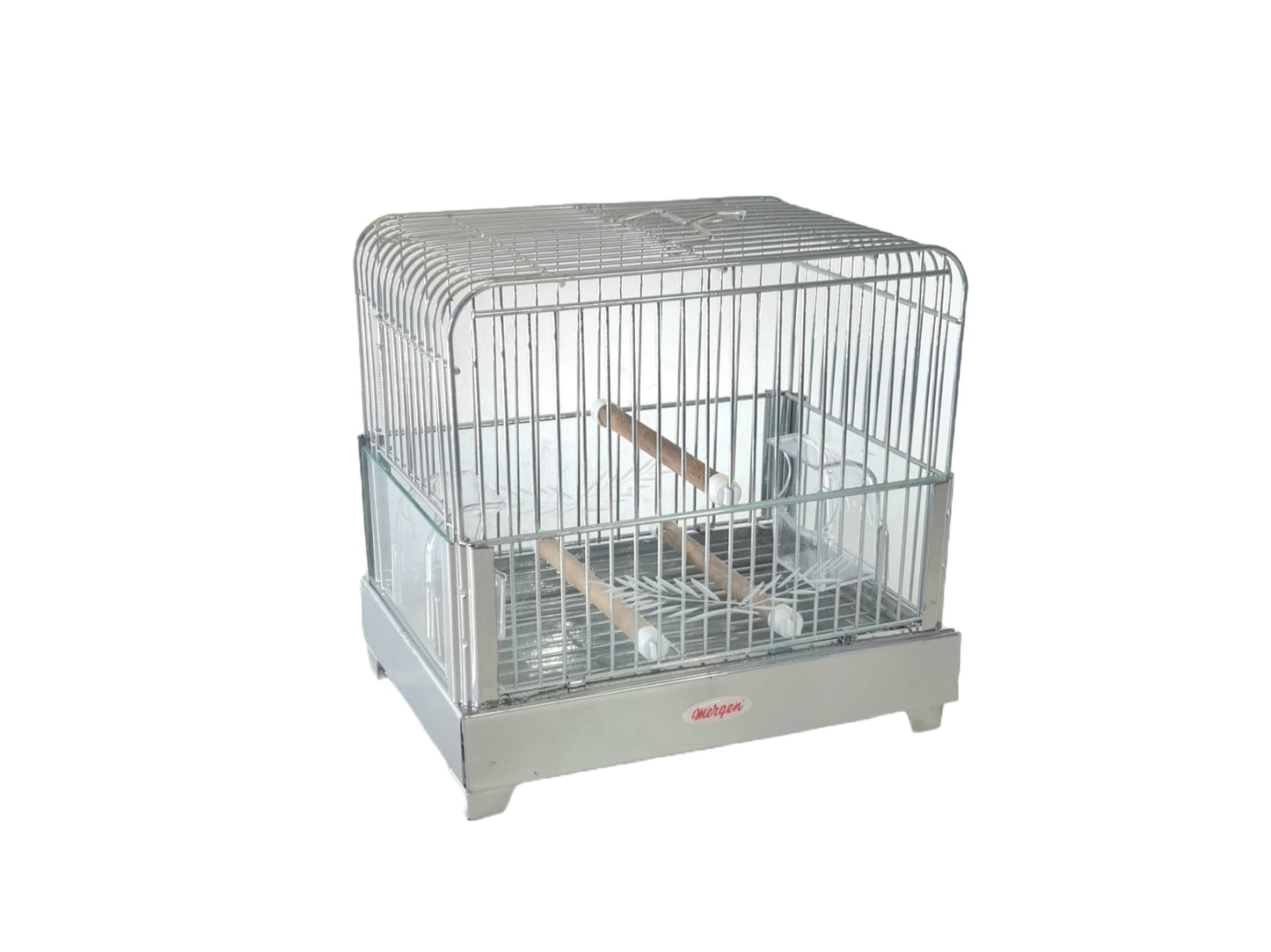 28.5cm Silver-Gold-Black Metal Bird Cage with decorative glass lowers(Small) Size 28.5cm's x 27cm's  x 20cm's.